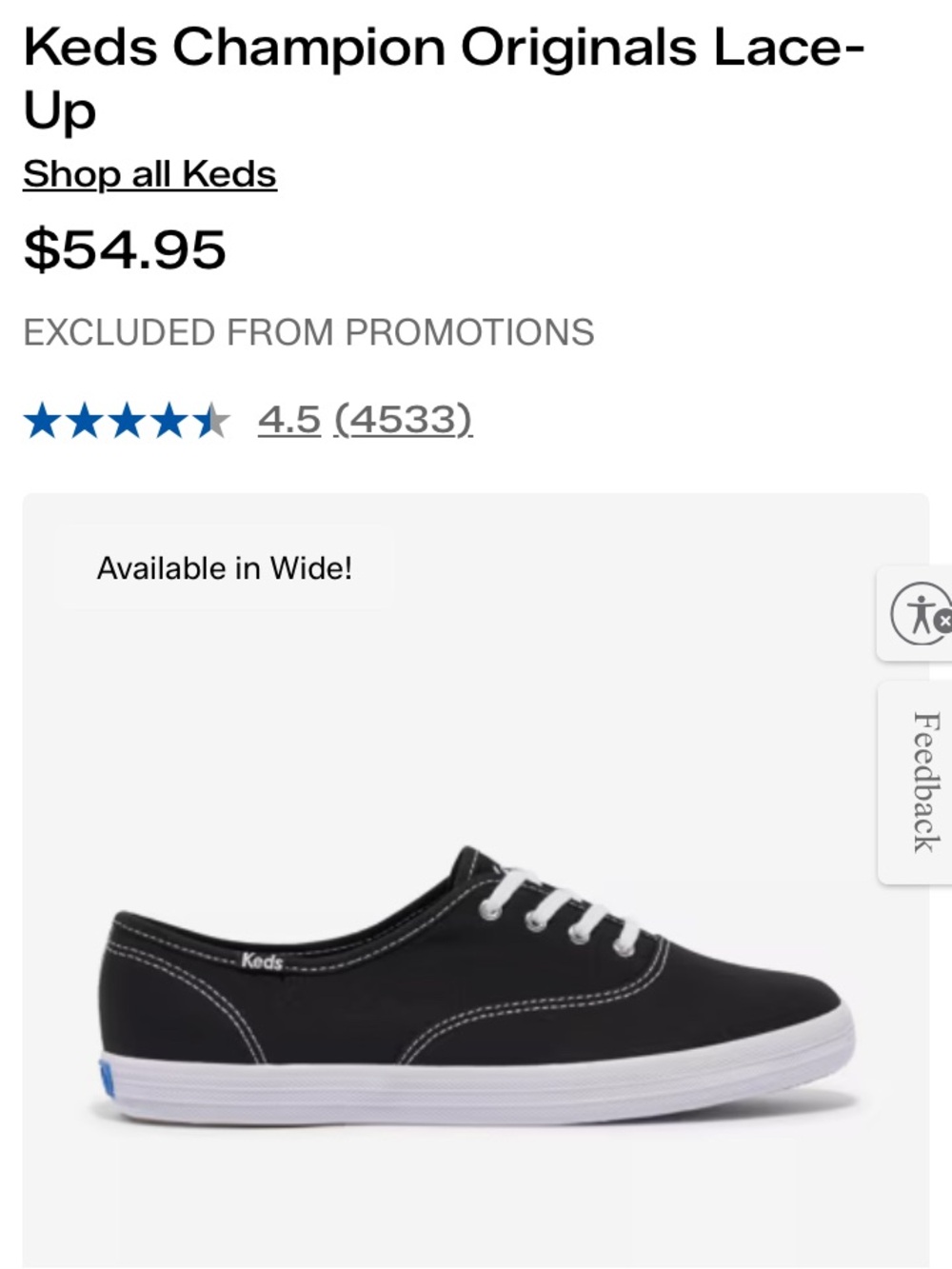 KEDS CHAMPION BLACK CANVAS WOMEN’S LACE UP SNEAKERS 9.5 M
